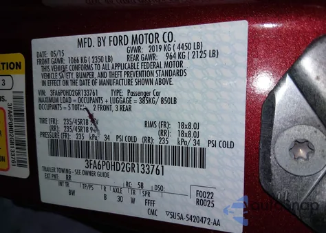 2016 Ford Fusion Se from USA, damaged, VIN 3FA6P0HD2GR133761